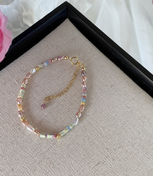 Colorful Natural Pearl And Stone  Bracelet