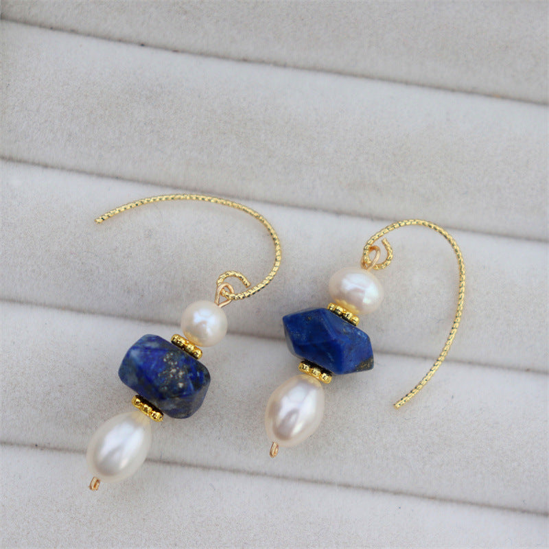 Natural Pearl  And Lapis Lazuli Earrings