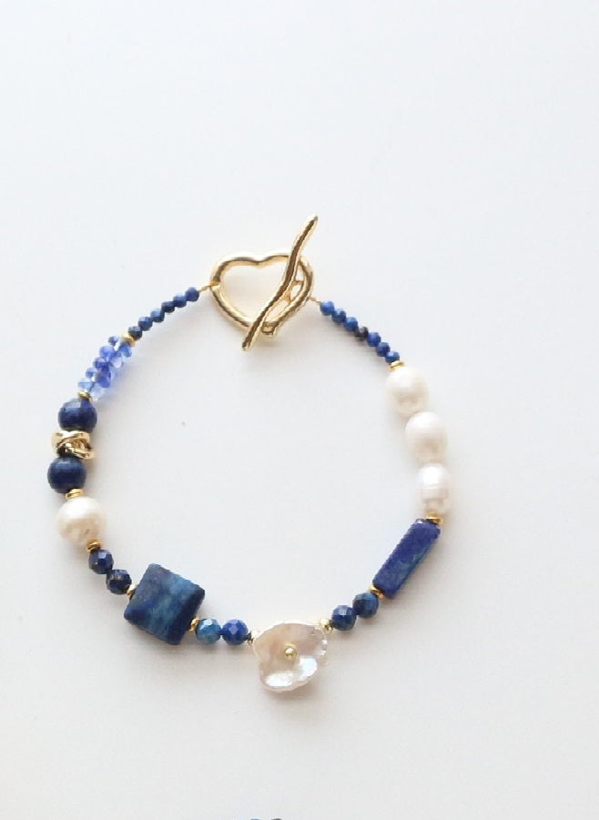 lapis lazuli and real pearl bracelet